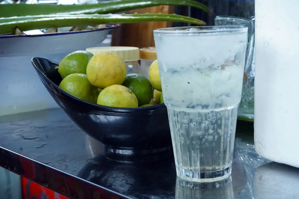 Fresh aloe vera juice being served in glasses