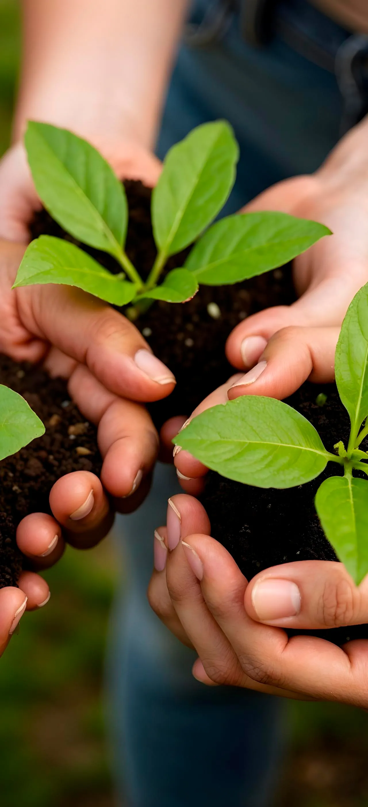 Hands holding seedlings symbolizing growth and financial support